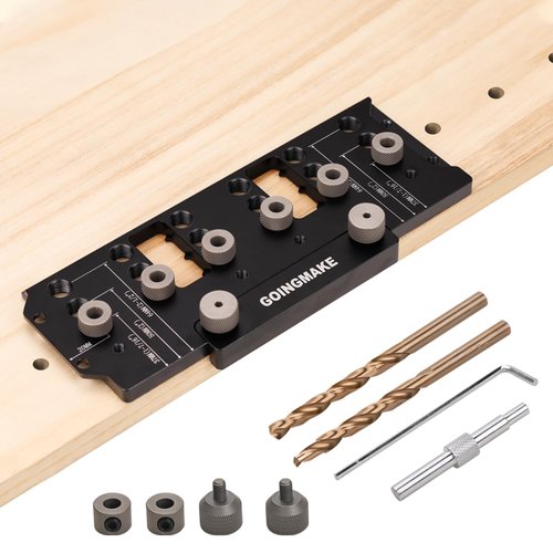 GOINGMAKE Shelf Pin Jig 1/4" and 5mm, Spliceable All Metal Cabinet Hardware Shelf Pin Drilling Jig, Woodworking Drill Guide for Straight Holes for Wobble-Free Shelves