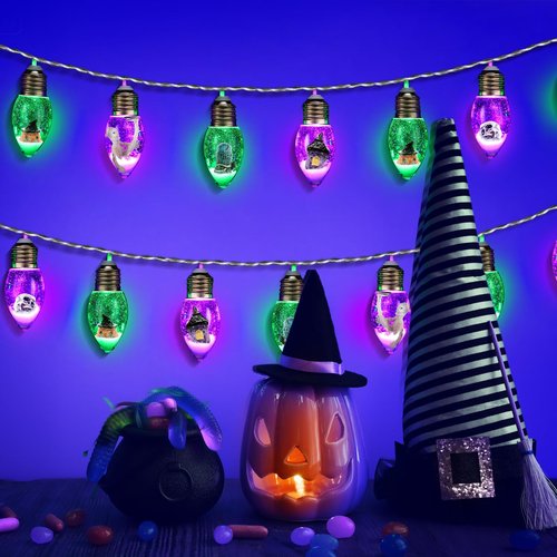 Aurelema 1 Pcs Halloween Bulb String Lights,6.6 FT 10 LED Halloween Lights Indoor Battery Operated, Skeleton Skull Pumpkin Tombstone Spooky Twinkle Indoor Outdoor Decor for Holiday Party (Oval)