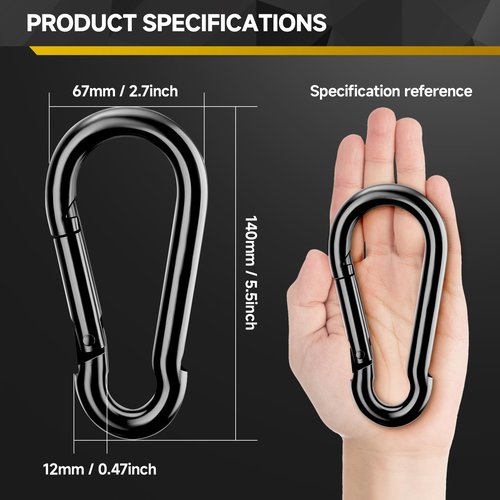 4Pcs Spring Snap Hooks, 5.5” Carabiner Clip, 1200lbs Heavy Duty Rope Connector, Large Carabiners for Indoor & Outdoor, Hammock, Swing, Camping, Fishing, Hiking