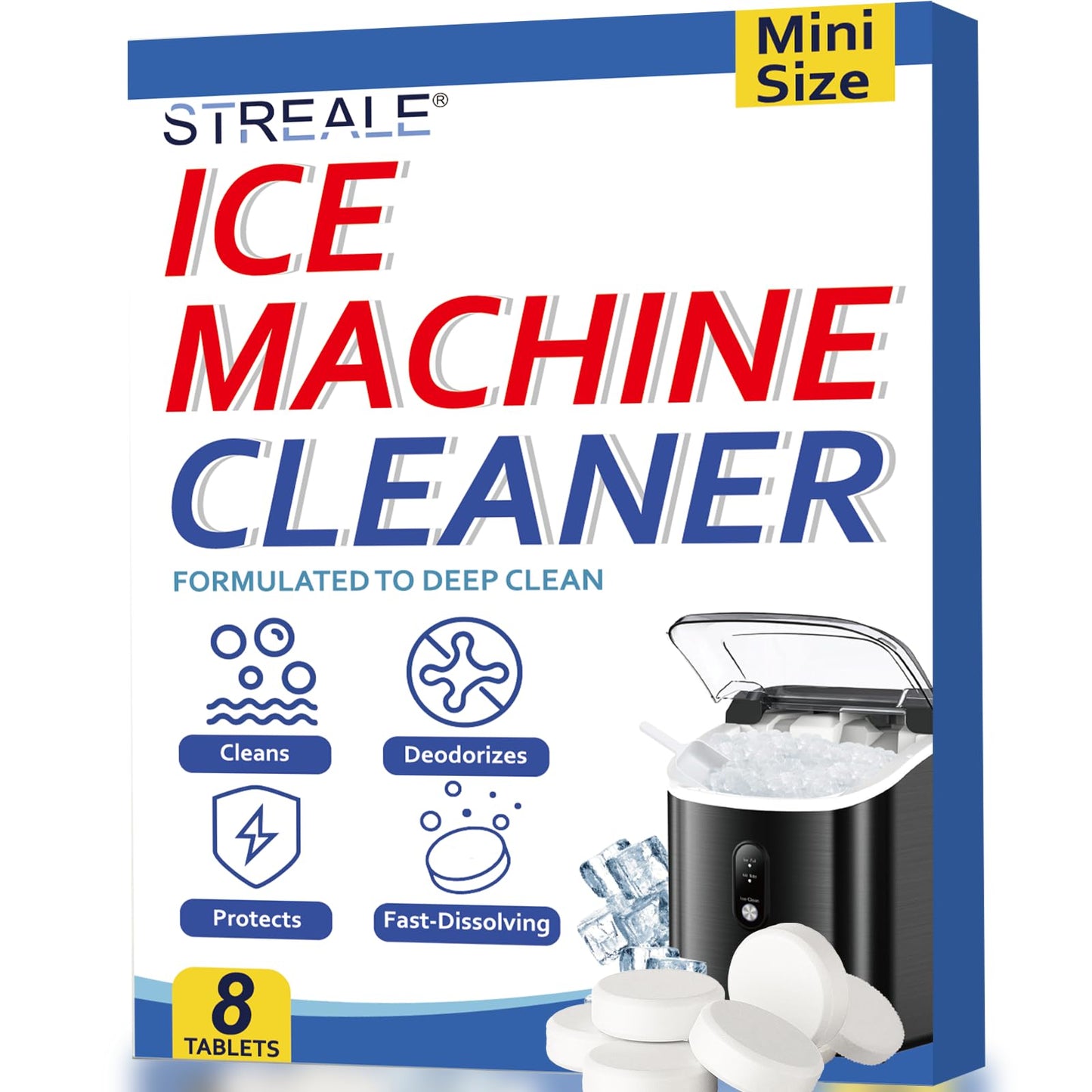 Ice Maker Cleaner and Descaler - Ice maker cleaning tablets mini size, compatible with all major brands, safe and nickel-free descaler, suitable for countertop, portable, and commercial ice makers.