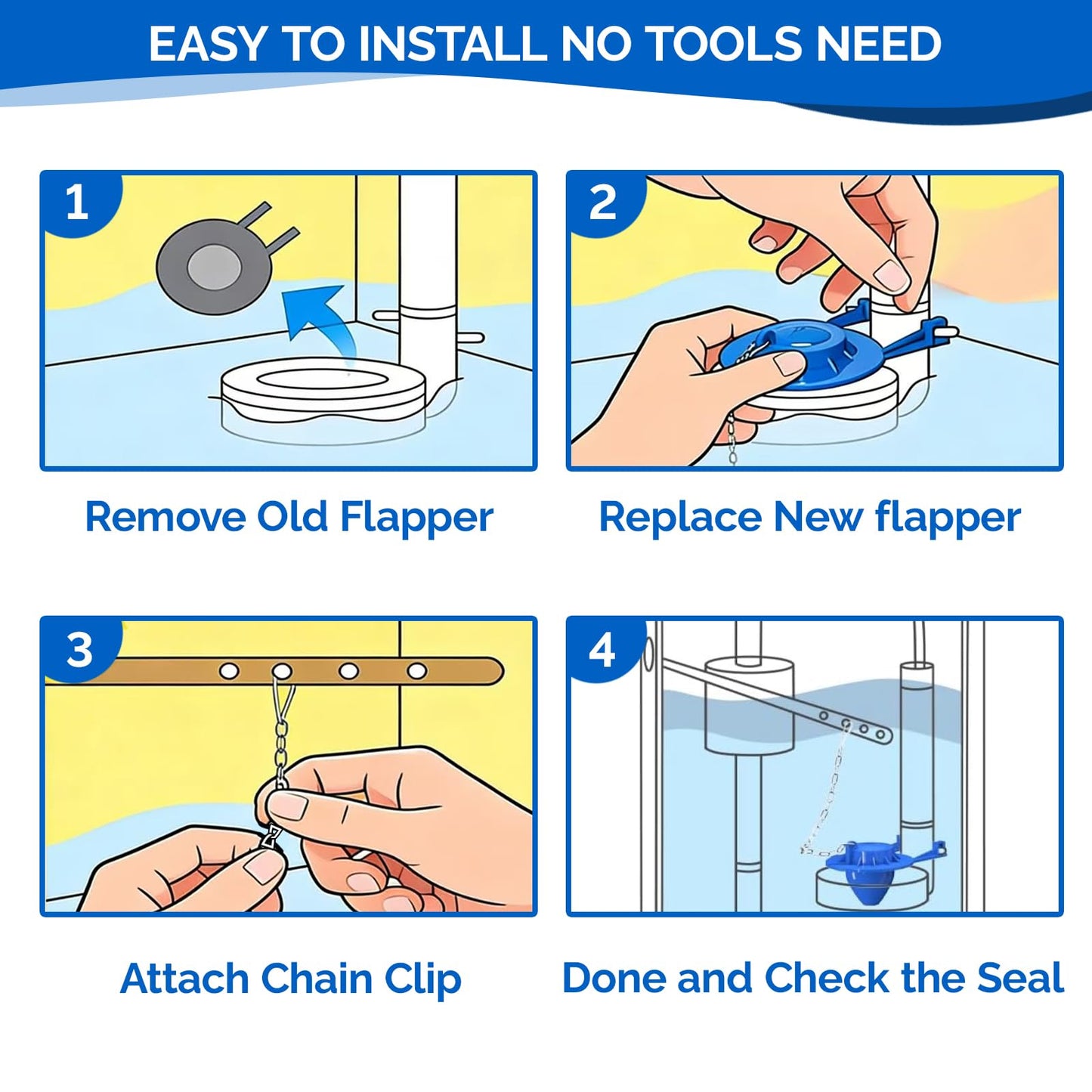 Toilet Flapper Replacement Kit - 2PCS American Standard Toilet Flapper 2 Inch, Universal Flapper for Toilet Tank, Toilet Stopper Flapper with Steel Chain Fits Kohler, Toto, Water-Saving Easy Install