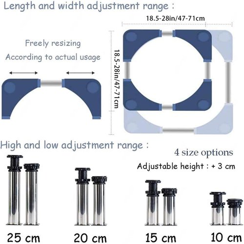 Washer Machine Base Stand 28" Wide Universal with 12 Strong Feet Refrigerator Stand Washer and Dryer Pedestal Mobile Roller Cart with Wheels for Appliance with Adjustable Height,White4Foot-10cm