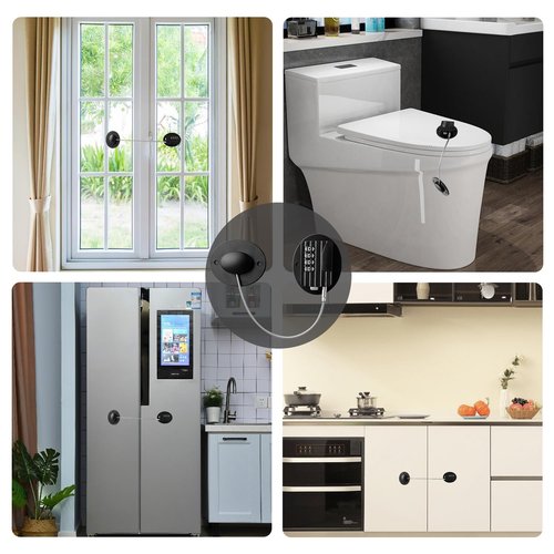 Refrigerator Lock with Combination, Keyless Security Lock for Freezers, Cabinets, Drawers, Easy Installation (2, Black)