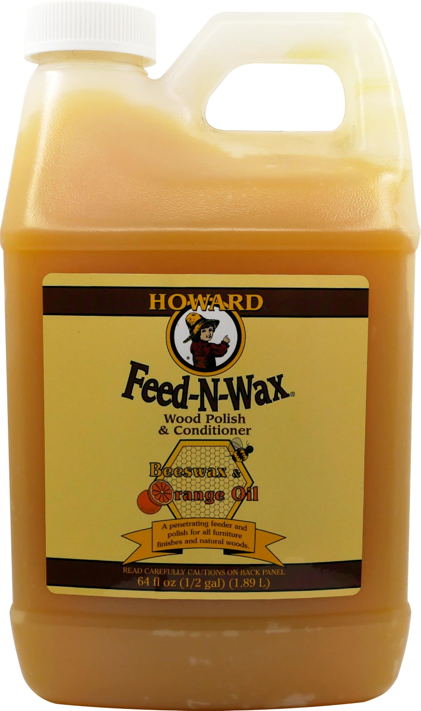 Howard Feed-N-Wax Restorative Wood Furniture Polish and Conditioner 64 Ounce 1/2 Gallon, Beeswax Feeds Wood, Antique Furniture Restoration