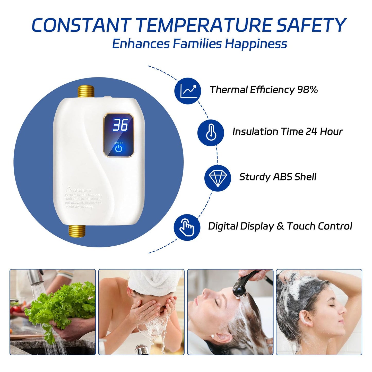 Tankless Water Heater Electric 110V, 3000W Instant Electric Water Heater, Under Sink Water Heater with Digital Display, On Demand Hot Water heater Electric for Kitchen Bathroom Washin