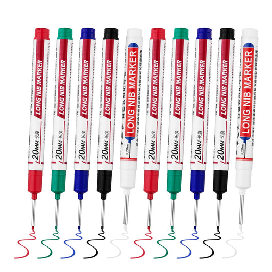 LYXMYGS 10 PCS Long Head Deep Hole Marker Pens,20mm Long Nib Marker, Longs Nose Markers, Waterproof Construction Markers Marking Tool,Permanent Markers Carpenter Ink marker Pens,Metal marking Pens