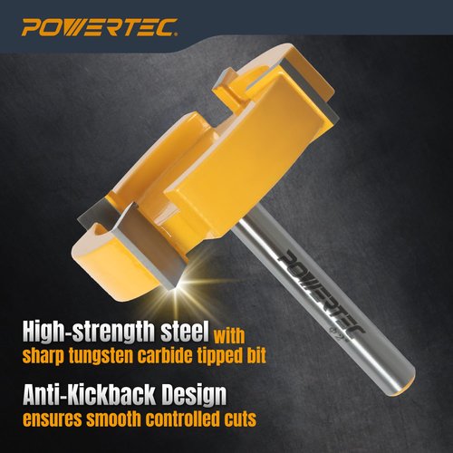 POWERTEC Slab Flattening Router Bit, CNC Router Bits, Surfacing Router Bit 1/4 Shank, 2" Diameter, 1/2" Cutting Depth, Router Planer Bit - Perfect for Spoilboard Surfacing, Wood Milling Planing 73056