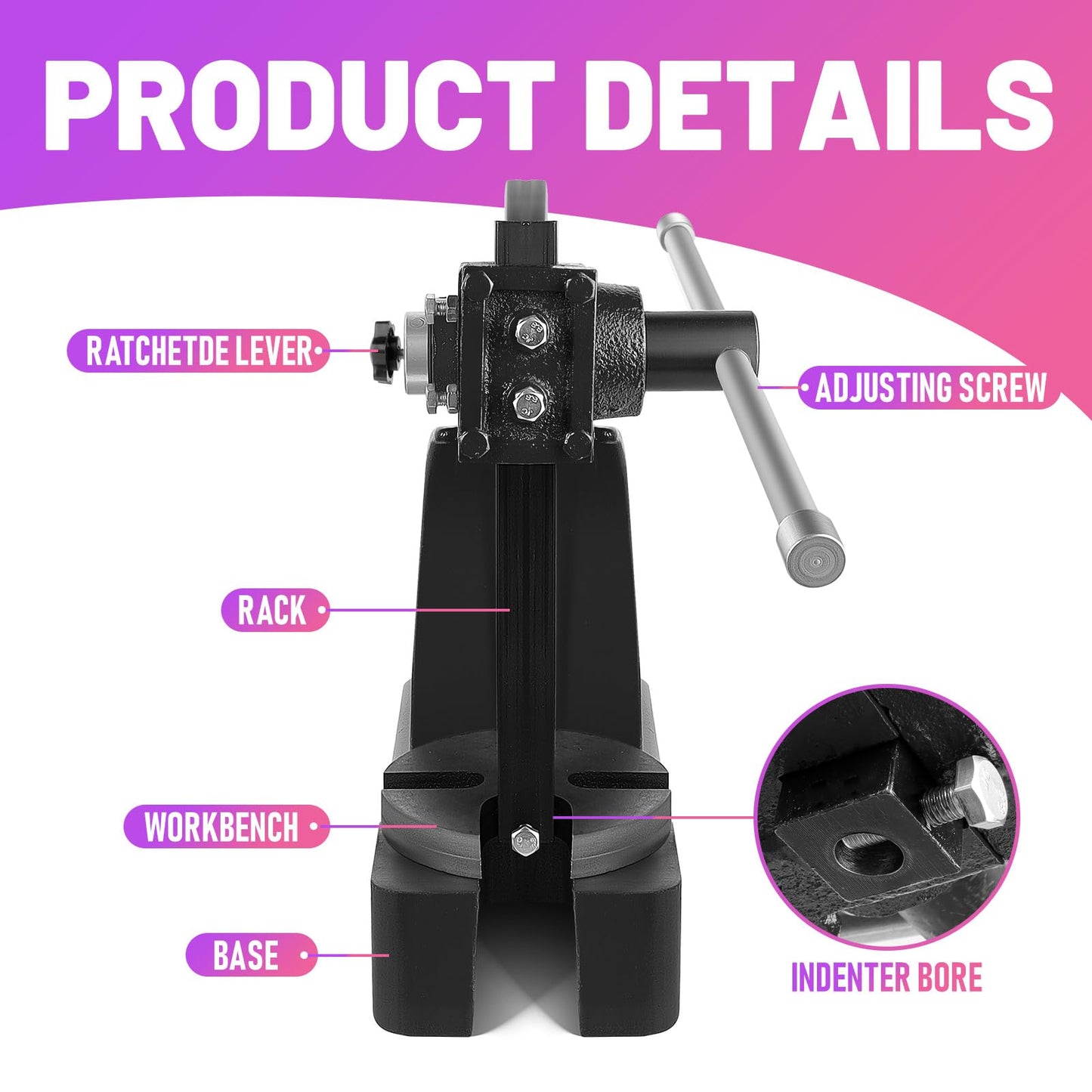 2 Ton Black Arbor Press‌, ‌Manual Arbor Presses‌ With 8.5" Height & 57.3 Lbs, Cast Iron ‌Manual Desktop Arbor Press‌ For Stamping/Bending