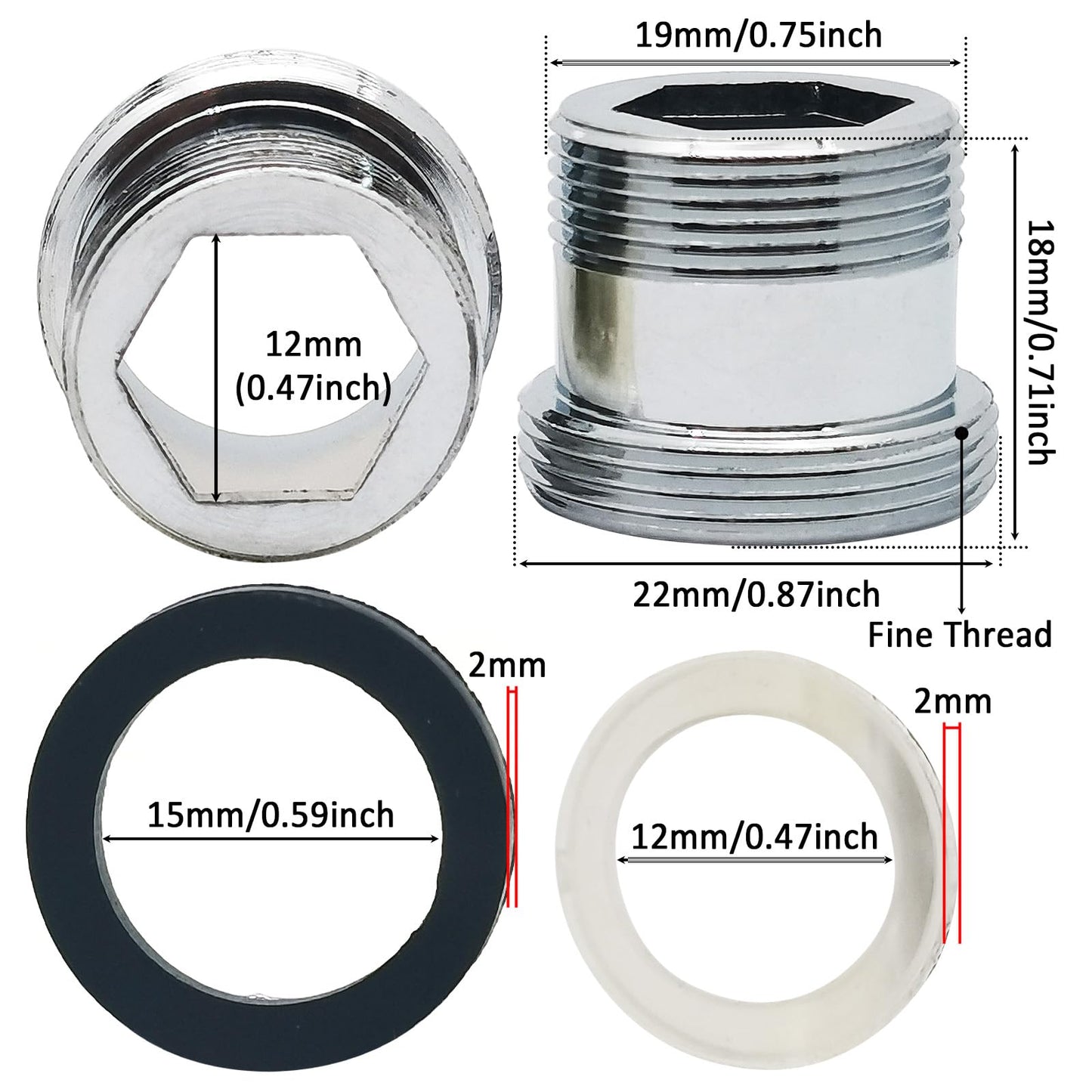 2pcs Faucet Aerator Adapter,19mm Male To 22mm Male Fine Thread Brass Sink Faucet Adapter for Connecting