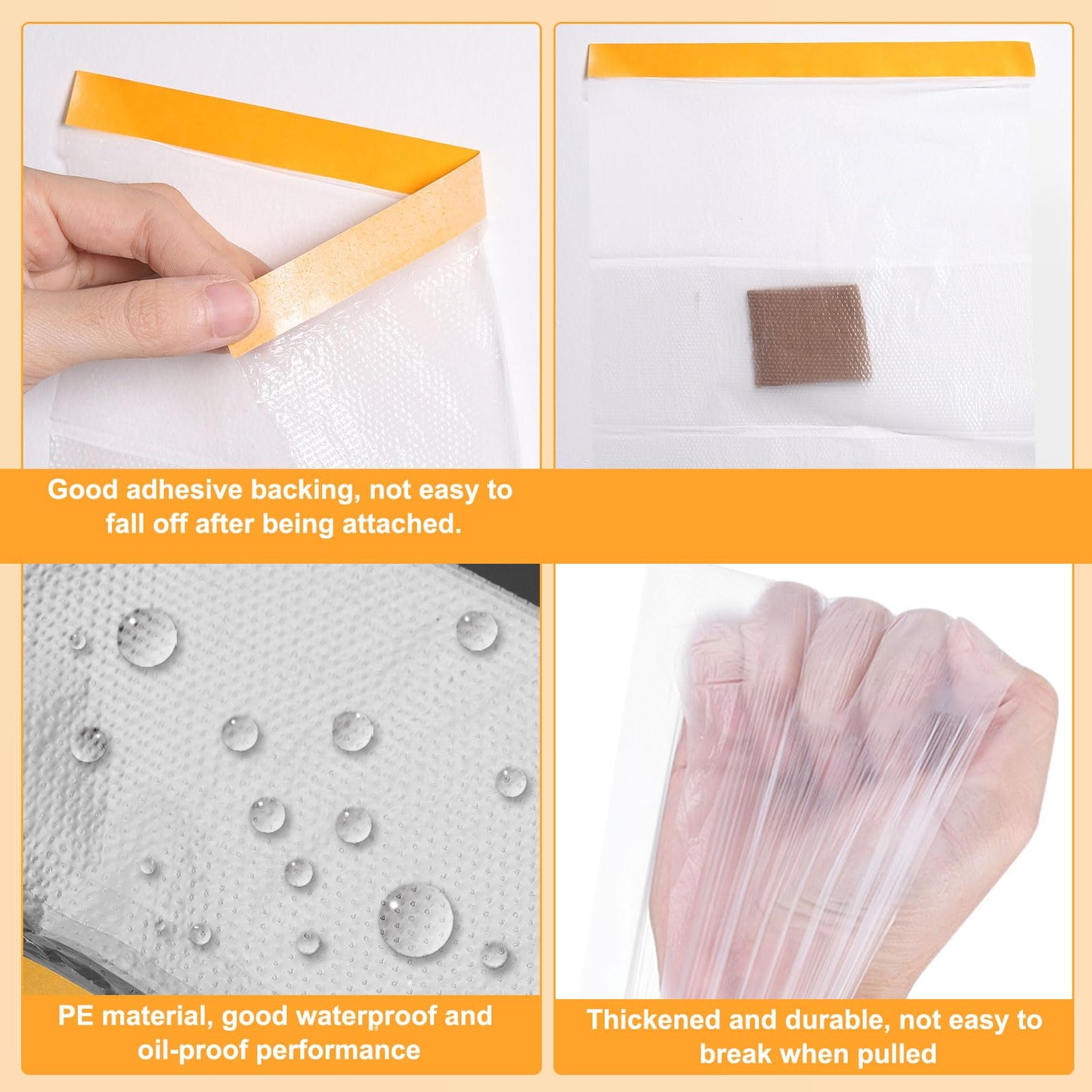 HARFINGTON Pre-Taped Masking Film 177.2" x32.8ft Double Adhesive Tape and Drape Painters Plastic Drop Cloth Film with Tape Plastic Sheeting for Automotive Painting Covering