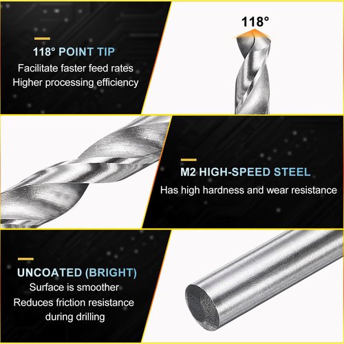 PATIKIL #25 Drill Bit, Jobber Straight Shank M2 High-Speed Steel 118° Point Tip Uncoated Bright for Stainless Steel Hard Metal - 12 Pack