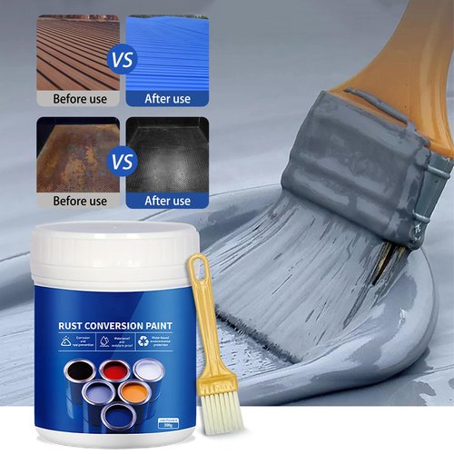 Rust Converter Paint,Rust Remover for Metal and Primer,Water-Based Anti-Rust Metallic Paint with Brush (Blue-300g)