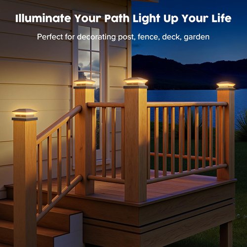 LETMY 2 Pack Solar Post Cap Lights, 40 LEDs Fence Post Solar Lights Outdoor Waterproof, Upgraded Brighter Deck Fence Cap Light Solar Powered for 4x4, 5x5 or 6x6 Vinyl Wooden Posts (Black)