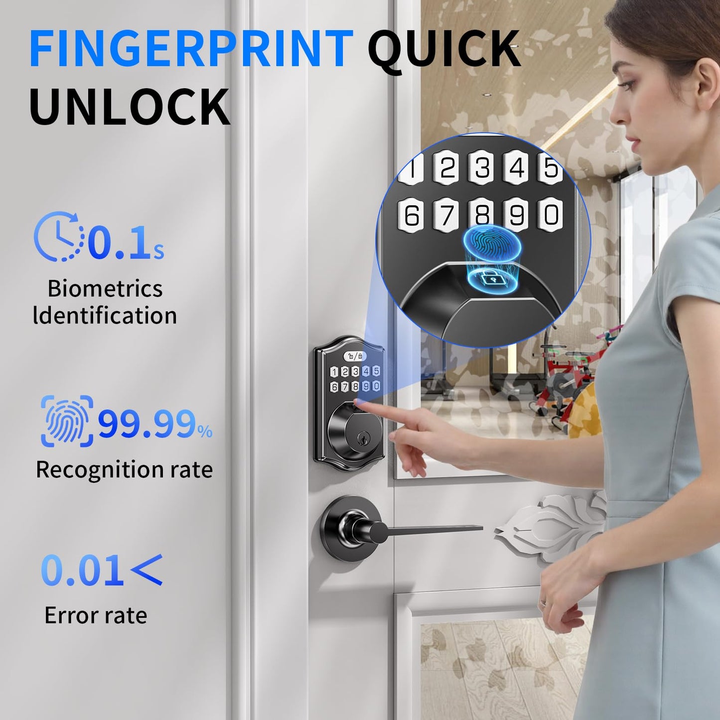 keyless Entry Door Lock deadbolt with Handle Set- Front Door Fingerprint Smart Locks with 2 Lever Handles-Electronic Keypad Code Deadbolt -App Control, Digital Password,Auto Lock,Easy to Install