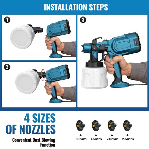 850W Paint Sprayer, High Power Electric Spray Gun with Goggles Cleaning Blowing Joints, 1400mL High Capacity Spray Paint Gun for Furniture, Cabinets, Fence, Walls, Door, Garden House Painting (Blue)