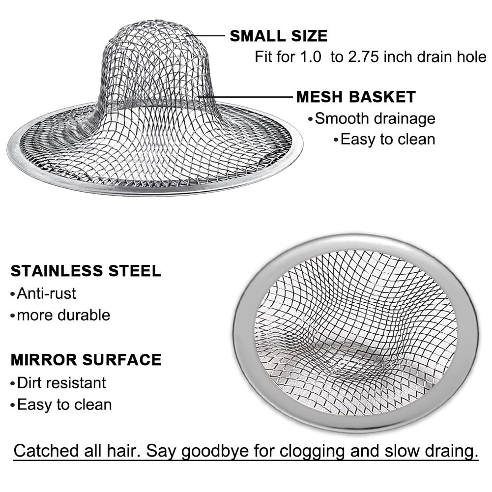 Seatery 2PCS Tub Drain Hair Catcher - 2.75 inch Shower Drain Mesh Strainer, Stainless Steel Shower Bathtub Drain Cover, Bathroom Sink Strainer Filter Basket for Bathroom Sink, Wash Basin Floor Drain