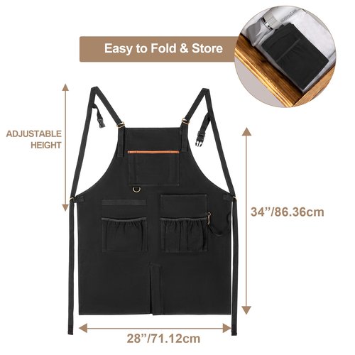 HODRANT Barber Apron, Men & Women Hair Stylist Apron with Dual Shoulder Straps & Adjustable Buckle, Water-resistant Hair Cutting Smock with Multiple Pockets for Hairdresser, Cosmetology