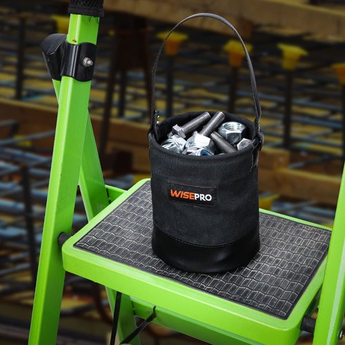 WISEPRO Canvas Mini Tool Bucket, 6 Inch Mini Tool Bag with Leather Reinforced,Organizers Bucket for Jobsite Carrying Nails,Bolts and Heavy Small Supplies