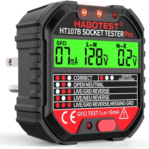YEREADW Outlet Tester Electrical GFCI Receptacle Detector, 90-250V Ground Fault Receptacle Tester & Circuit Analyzer, Circuit Polarity Voltage Detector, Plug Tester Breaker Finder (HT107B)
