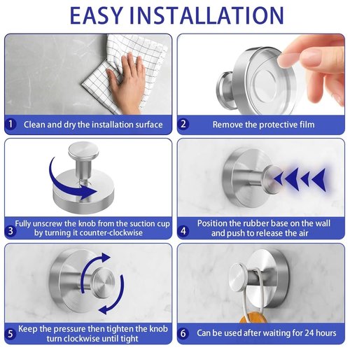 LELYMALL Reusable Suction Cup Hooks Vacuum Suction Cup Hooks Stainless Steel Shower Bathroom Holders Hanging Towels Set of 2(Gold)