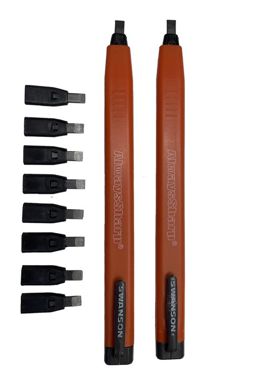 Swanson Tool Co CP216 AlwaysSharp Refillable Mechanical Carpenter Pencil, Two Pack, with 8 More Replacement Black Graphite Tips