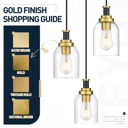 zeyu Modern Hanging Pendant Lights 2 Pack, Kitchen Pendant Lighting with Clear Glass Shade, Black and Gold Finish, ZG33M1L-2 BK+BG