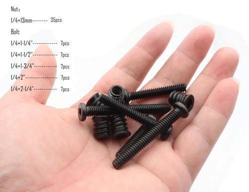 LBY 35 Sets Threaded Insert Nuts and Bolt Assortment Kit, 1/4-20 × 13mm Threaded Inserts & Hex Socket Furniture Barrel Bolts (5 Sizes) Combination, Carbon Steel (Black)