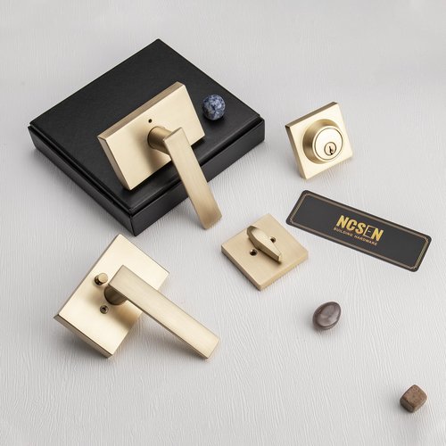 NCSEN Satin Brass Exterior Door Lock Set, Front Door Handle with Deadbolt, Heavy Duty Entry Door Handleset