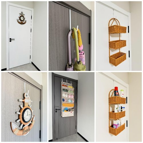 Mars-Rock Over the Door Hooks 4Pcs L=5.5" Fit 1 3/8" Door Steel with White Rubber Coating Hanging Towel Robe Clothing Hanger for Bathroom Room Wreath Ironing Board Holder Cute Thin Single Heavy Duty
