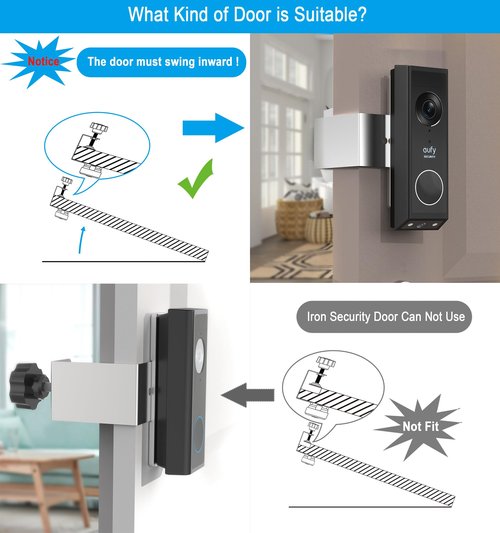 VMEI Anti-Theft Door Mount for eufy Video Doorbell E340 Metal Mount Made of High-Hardness Stainless Steel,No Drill,Not Block Doorbell Sensor-Silver