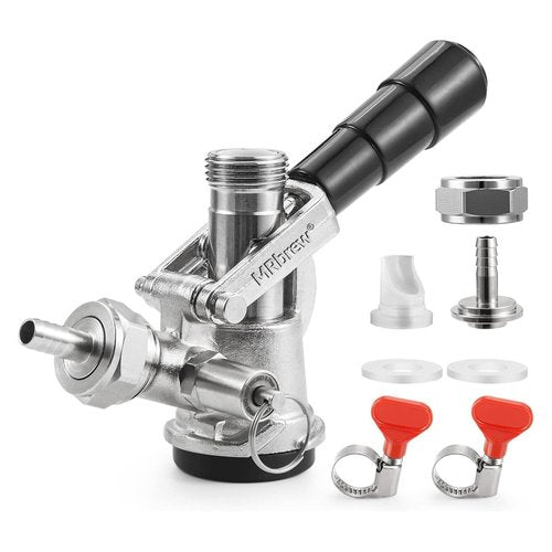MRbrew D System Keg Coupler for Commercial Sankey, fit 1/4" & 3/16" I.D Draft Beer line, 5/16" Gas Barb, Stainless Steel Probe with Check Valve Sealing Washer Hose Clamp - for Kegerator Tap Dispenser
