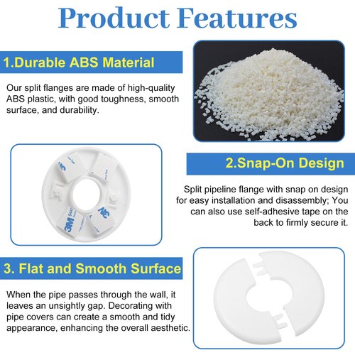 6Pcs Wall Split Flange for 0.6"/16mm Diameter Pipe ABS Round Self-Adhesive Escutcheon Plates 2.8"/70mm OD Plumbing Cover Plates Cover for Water Pipe Faucet Wall Hole Decoration Accessories (White)