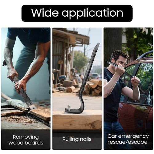 15'' Super Thick Flat Pry Bar Crow Bar Nail Puller, Angled Curved Head Metal Wood Board Tire Nail Removing Tool Wrecking Prying Tool Heavy Duty Car Escape Tool Red
