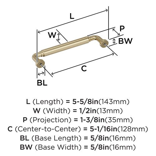 Amerock Coble 5-1/16 inch (128mm) Center-to-Center Golden Champagne Cabinet Pull, BP37663BBZ