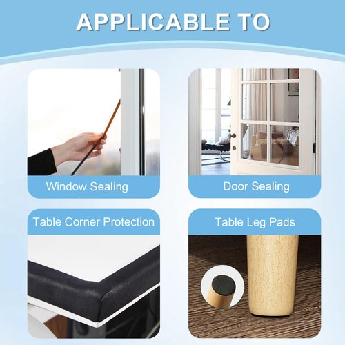 PackYard Weather Stripping Door Seal Strip, Strong Adhesive, Lightproof, Noise-Reduction, Weatherproof Foam Tape Insulation Weather Stripping Door Seal Foam Tape for Doors Windows 1/2 in W x 1/4 in T