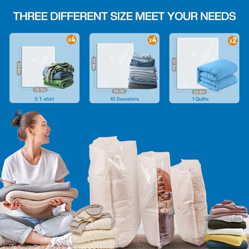 Vacuum Storage Bags for Travel, 10 Pack Vacuum Seal Bags for Clothing Travel, Compression Packing Kit with High Pressure Electric Pump, Space Saver for Clothes Luggage Traveling