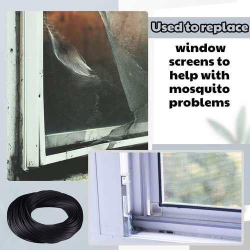 Frienda 250 ft Screen Spline, Replacement Black Window Screen Retainer Spline, Hollow Serrated Door and Window Mesh Shielding Holder for Mosquito Net Fixing, Rubber, Round(0.14 Inch)