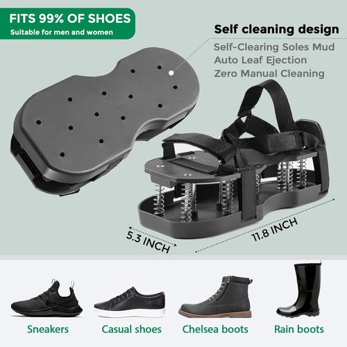 Aeration Shoes for Lawn Self-Cleaning Clay Soil Leaf Removal Spring-Loaded Spikes - Aerating Shoes for Lawn Grass Yard Garden Aerator Fits Over Shoes Size 6-11 (Black)