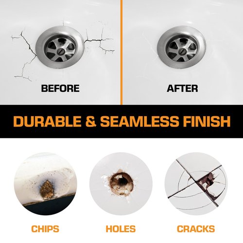 White Porcelain Repair Kit, Fiberglass Tub Repair for Sink, Shower, Countertop, and Tile - Acrylic Tub and Cracked Porcelain Sink Repair