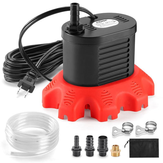 FIDISP Pool Cover Pump, 850 GPH Water Pump for Pool Draining With 4 Hose Adapters, 20 FT Drain Hose, 25 FT Power Cord, Pool Cover Pumps Above Ground for Drainage of Pool Covers, Ponds and Tubs(Red)