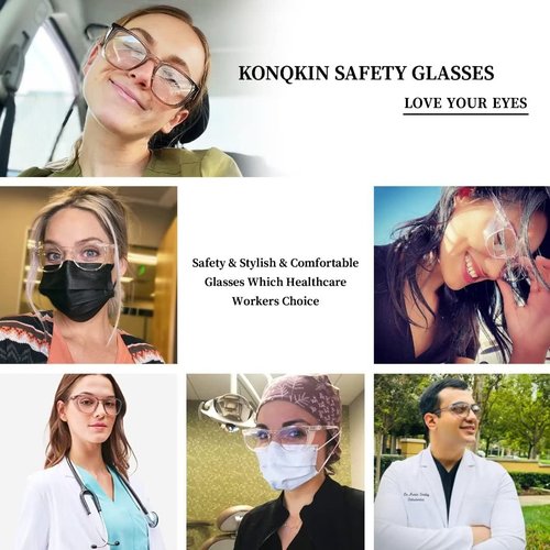 konqkin Safety glasses Goggles Nurses Protective Eyewear - Anti Fog Square Frame Stylish Clear Glasses for Women Men (gery clear douhua)