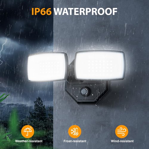 Onforu 32w 3200LM Dusk to Dawn Outdoor Lighting,6500K Dual-Head Flood Light Outdoor with Photocell,IP66 Waterproof Security Lights,Exterior Daylight Off and Night On Black Wall Light for Patio Garden