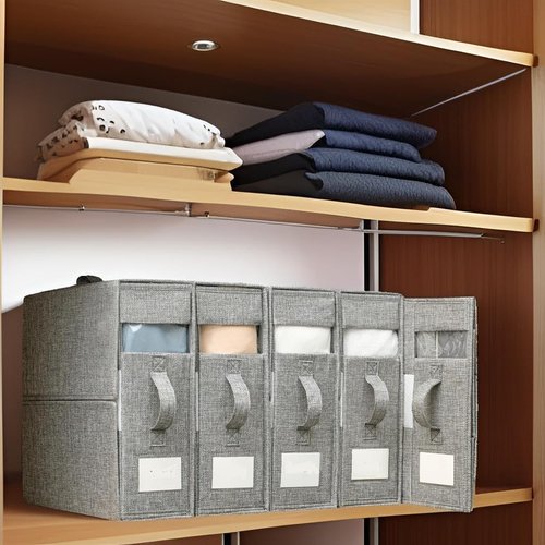6-Piece Foldable Storage Organizer Set with Handles, Ideal for Bed Sheets, Blankets, and Coverlets, Space-Saving Closet Grey