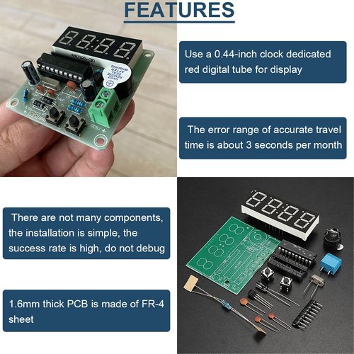 DAOKAI 4 Bits Digital Electronic Clock DIY Kits MCU Digital Clock PCB Soldering Practice Board Clock Parts Components for Curriculum Practice Welding Practice
