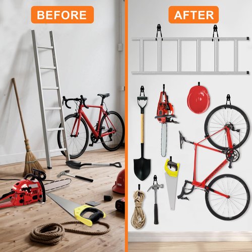 Jikro 10-Pack Heavy Duty Garage Wall Hooks – Utility J Hooks for Hanging Ladders, Bikes, Power Tools with Anti-Slip Coating