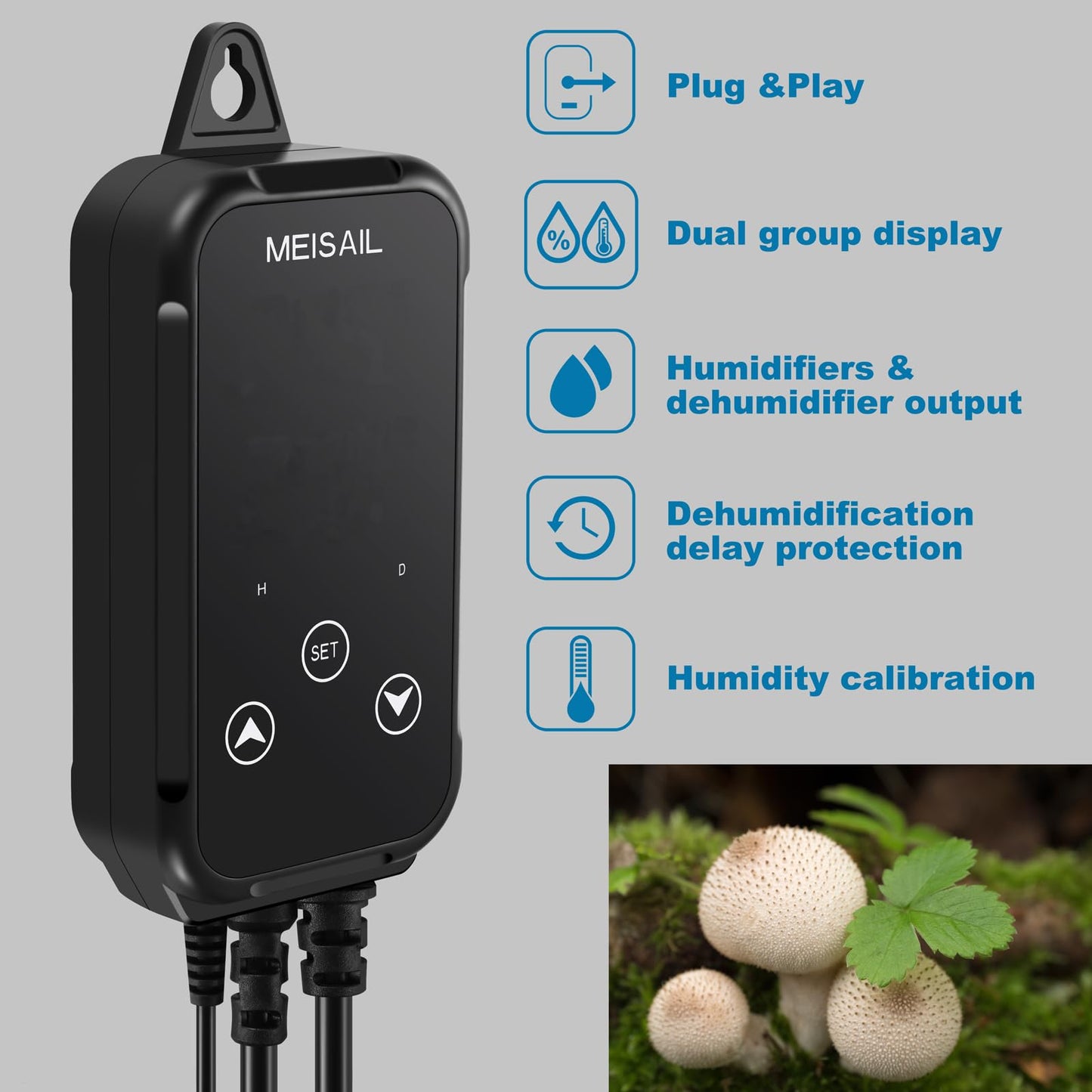 MEISAIL Humidity Controller Greenhouse Shiitake Mushrooms Humidifying dehumidifier humhumidistat controlleridity Humidity Switch Controller for Grow Ten thygrometer humidistat Controller