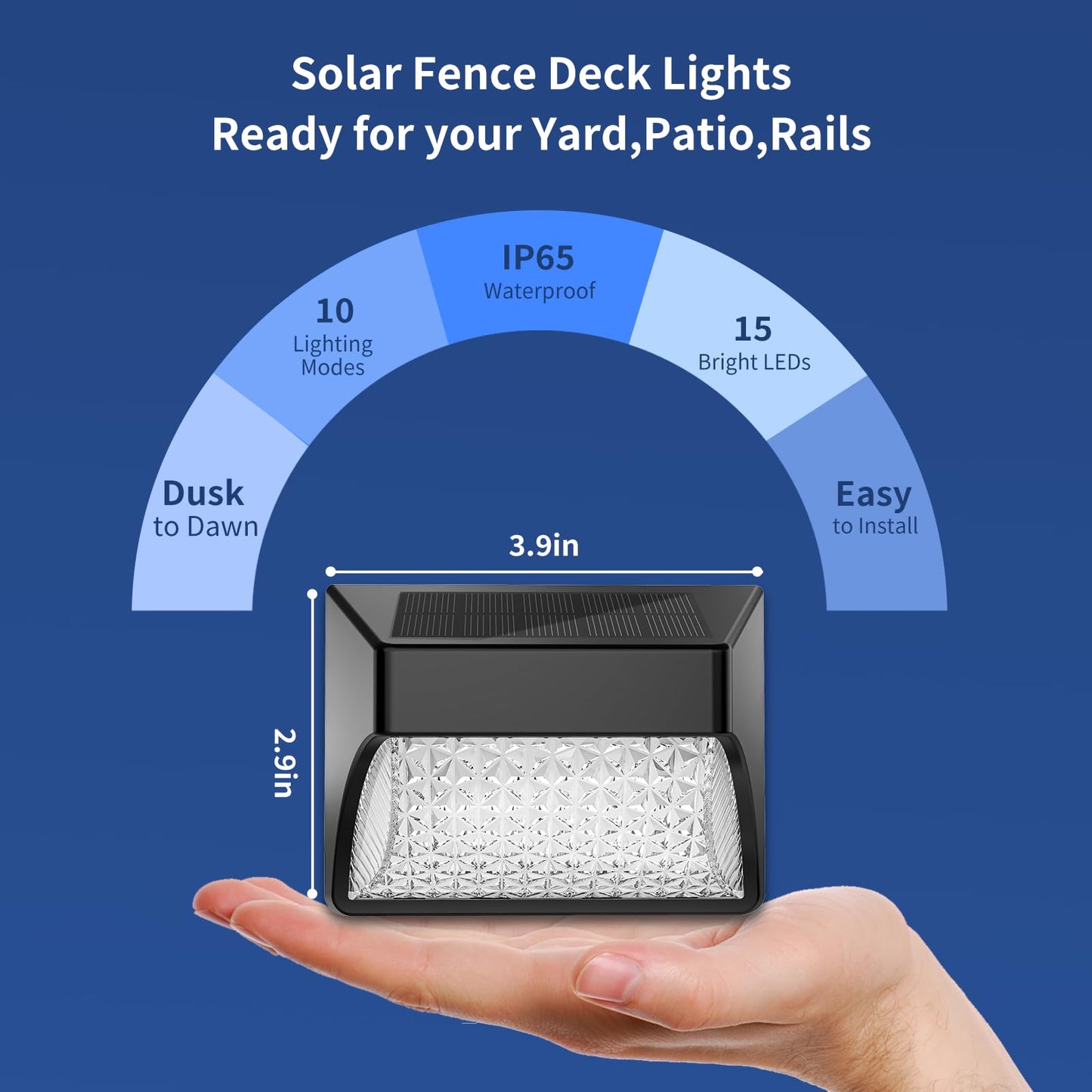 Tadyreal Solar Fence Lights Outdoor Waterproof Ip65, 10 Lighting Modes Fence Lights Solar Powered with 15 Bright Led Lens, Backyard Light Outdoor for Deck Railing Step Pool Patio Wall - 12 Pack