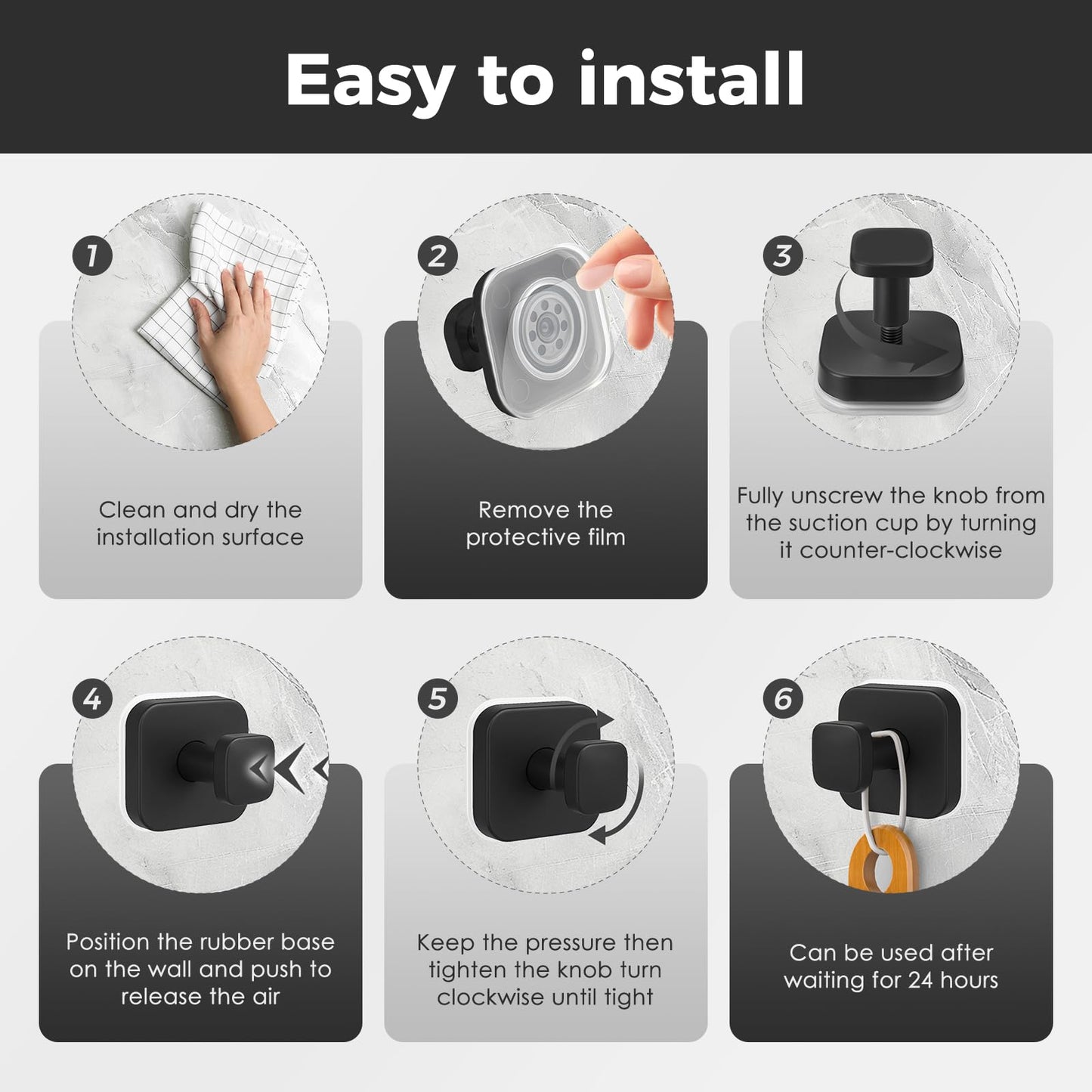 WingWider Shower Hooks for Inside Shower,Reusable Suction Cup Hooks for Glass Window,Mirror,Removable Towel Hooks for Bathroom,2 Pack(Black)