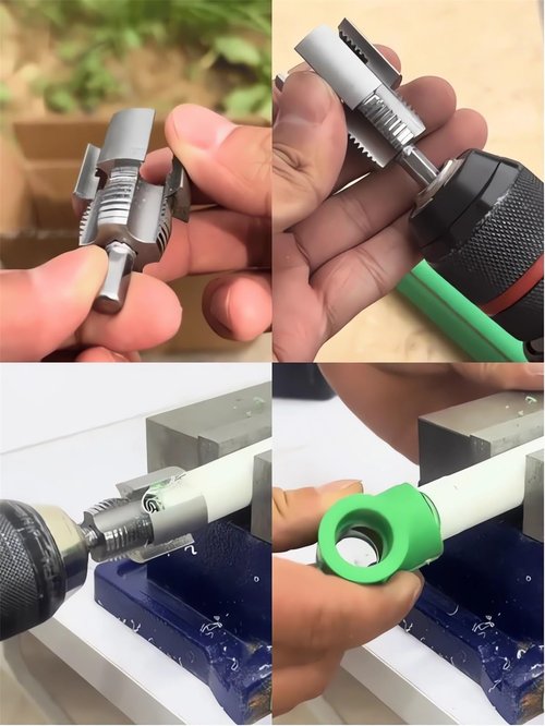 2 in 1 Integrated Internal & External Pipe Threading Tool 1/2 3/4 1 Npt 2025 Front Before PVC Pipe Re Threader Tool Electric Drill Thread Size Maker Kit for Plastic PPR Pipe Tap Die Set (3/4")