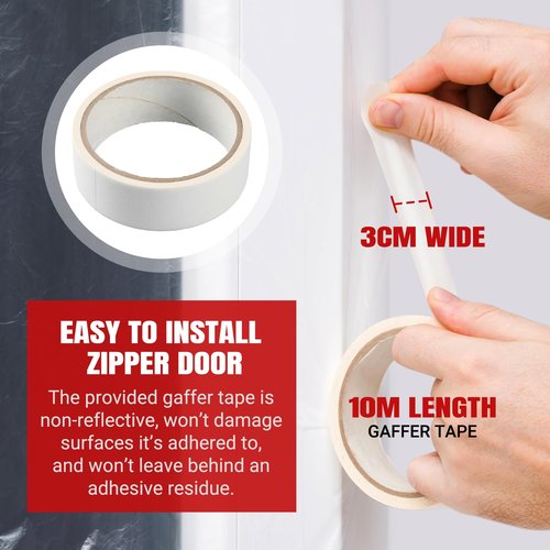 (2-Pack) 4 ft x 7 ft Plastic Zipper Door Dust Protector (Red Zippers) - Heavy-Duty Plastic Sheeting with Zipper Door Dust Protection - Easy to Install and Remove - Includes 3 cm x 10 m Gaffer Tape